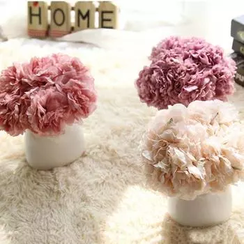 5 глав искусственный пион поддельные цветы свадебный букет свадебный декор гортензии горячий розовый