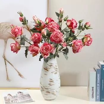 5 головок масляной живописи розы имитация цветов для дома гостиная композиция искусственный цветочный букет 66cm оранжевый