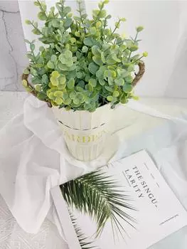 5 гроздей искусственных стеблей эвкалипта искусственные зеленые растения свадебный букет поддельные растения для украшения свадебного дома своими руками жёлтый