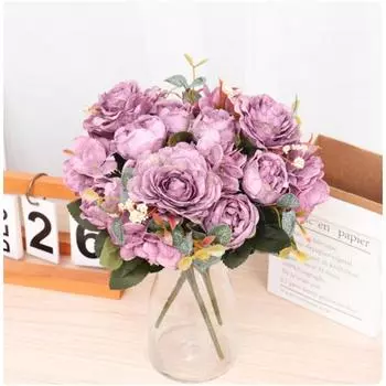5 Heads Artificial Christmas Bouquet Peony Silk Rose Hydrangea Bride Bouquet Table Decoration Party Wedding Christmas Fake Plant 1pcs белый
