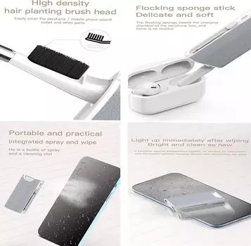 5-in-1 Cleaner Kit Laptop Screen Cleaner Kit Multifunctional Wireless Earphones Cleaning Tool For LPhone ChargingPort