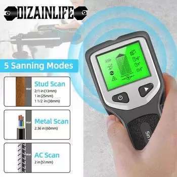 5 in 1 Stud Finder Wood Studs Scanner Digital Handheld Wall Detector LCD Display Live Cable Metal Depth Measurement Finder серый