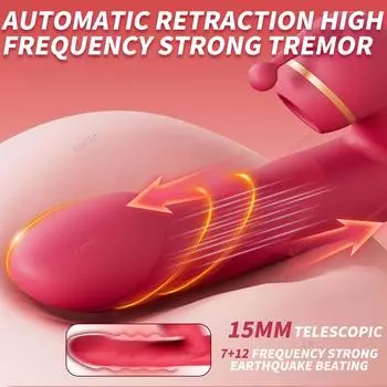 5 In 1 Telescopic Rotating Heated Dildo Vibrators G Spot Thrusting Machine Clitoral Stimulator Sucking Adult Sex Toys for Women