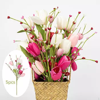 5 искусственных веток тюльпана, украшения на день Святого Валентина, креативный подарок с сердцем
