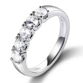 5 камней 3,5 мм 0,2 карата Кольца с муассанитом для женщин Half Enternity Lab Diamond Band S925 Стерлинговое серебро с покрытием из 18-каратного золота GRA 6