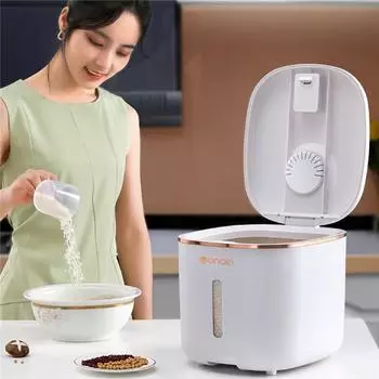 5 кг контейнер для хранения риса с колесом, влагостойкий герметичный дозатор риса, пластиковый контейнер для хранения сыпучих круп, корма для домашних животных 5 KG / 5L золотой