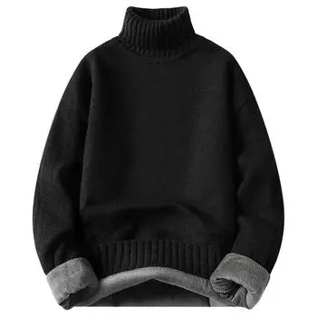 5 классических цветов осень и зима мужской длинный рукав высокий воротник однотонный с толстым флисом пуловер свитер мужской теплый вязаный свитер L чёрный