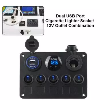 5-клавишная автомобильная панель переключателей автомобильные аксессуары морской светодиодный рокер 12 В розетка комбинированная панель переключателей для лодки двойной порт USB водонепроницаемый цифровой вольтметр синий