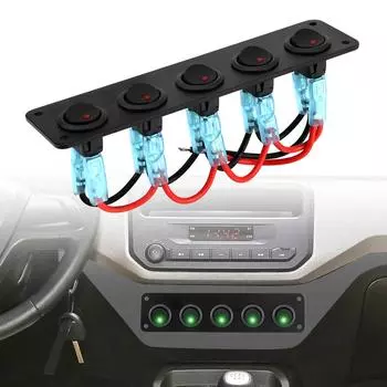 5-клавишная водонепроницаемая круглая панель переключателей рокера для автофургона, лодки, яхты, морского автомобиля, 12-24 В, светодиодные детали интерьера зелёный