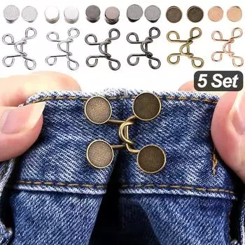 5 комплектов съемных металлических джинсовых кнопок, регулируемых застежек на талии, пряжек, штифтов, зажимов для пуговиц для брюк, которые можно шить самостоятельно без использования инструментов 1 set