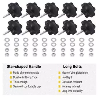 5 комплектов шестигранных ручек-звездочек M5/M6/M8 с наружной резьбой, винтов для зажима, затягиваемых вручную, быстросъемных сменных деталей с шестигранником из нержавеющей стали 304 M6 30mm||M6x30mm