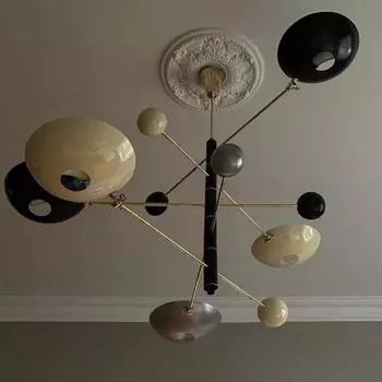 5-ламповый подвесной светильник в стиле середины века из необработанной латуни Sputnik