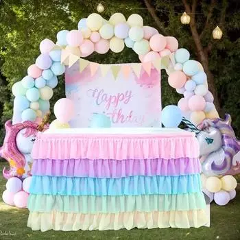 5 Layers Rainbow Colorful Multi-layer Elegant Table Skirt for Wedding Party Baby Shower Home Decoration 9FT
