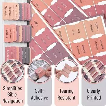 5 листов наклейки с библейскими этикетками, крупный принт, легко наносить, стильные цвета в стиле бохо, прочный дизайн, земляные тона, вкладки из золотой фольги, библейские вкладки Sets