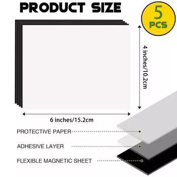 5 листов самоклеящихся магнитных листов с клейкой основой 16Mil 0.04mm 4R /A4in Гибкие магнитные листы с клейкой основой