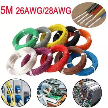 5 м, 26AWG 28AWG, посеребренный медный провод из ПТФЭ, кабель для наушников -65°C~200°C, 300 В 26AWG Transparent 5M