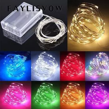 5 м медная проволока светодиодная гирлянда с мишурой на батарейках сказочные светодиодные гирлянды для праздника, Рождества, свадьбы, декора 5M разноцветный