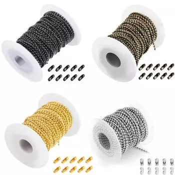 5 м/рулон шириной 1,2-4 мм ожерелье с круглыми шариками для подвесок или собачьих жетонов цепочки для изготовления ювелирных изделий с соединителями оптом 2.0mm