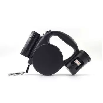 5-метровый поводок-рулетка для собак, поводок для выгула собак 5 м для маленьких и средних собак, с одной кнопкой, с замком, светодиодным фонариком и мусорным мешком чёрный