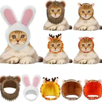 5 милых кошачьих шапок, милая одежда, кроличья шапка с ушками, забавная кошачья шапка с гривой, подходящая для кошек и маленьких собак, котят и щенков, pa