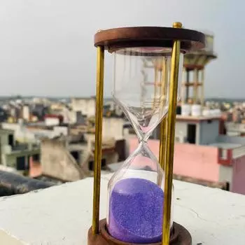 5-минутные старинные латунные песочные часы с фиолетовым песком, фиолетовые и коричневые деревянные песочные часы