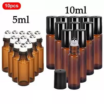5 мл/10 мл рулонные бутылки с шариками, стальной шарик, эфирное масло, мини-парфюмерия, портативная стеклянная разделенная бутылка, дорожные бутылки и контейнеры Brown*5ml
