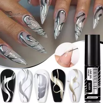 5 мл гель-лак для ногтей с металлической окраской и кистью с высоким зеркалом, хромированный блестящий серебряный цвет, розово-золотистый УФ-гель, акриловый гель для дизайна ногтей, цветной гель для рисования A