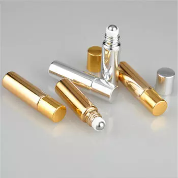 5 мл Металлический роликовый флакон для многократного использования Эфирные масла Стеклянные флаконы для духов Косметический контейнер Распылитель для лосьона золотой