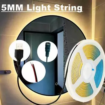 5 мм DC 5 В/12 В USB светодиодная лента COB теплый белый синий светодиодная лента для подсветки телевизора фоновая подсветка лампа для домашнего декора 5 м светодиодная гирлянда 3000K-Warm White&5mm PCB-400Leds&0.5m