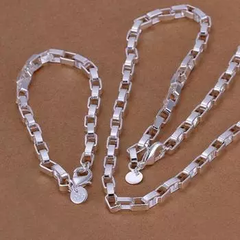 5 мм длинная квадратная цепочка из двух частей, серебряный браслет-колье, женские украшения, европейский и американский комплект украшений
