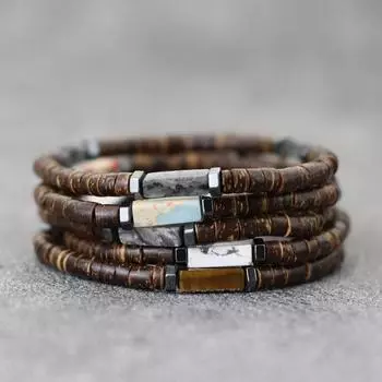 5 мм натуральные нити из кокосовой скорлупы, винтажные бирюзовые бусины ручной работы из тигрового глаза, мужские и женские парные украшения для рук 19.5cm/7.7inch белый