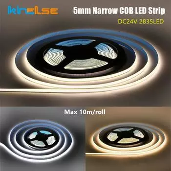 5 мм узкая светодиодная лента COB DC24V для шкафа, светильника, алюминиевый профиль, гибкая лента, 320 светодиодов/м, линейное освещение для домашнего декора 0.5m