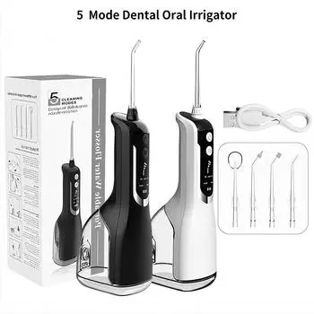 5 Modes Dental Flusher Water Floss 330ml Water Tank Oral Irrigator USB Rechargeable Portable For Teeth Mouth Cleaning белый