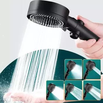 5 режимов работы душевой головки высокого давления Регулируемый напор воды Экономия воды Остановка нажатием одной кнопки Водный массаж Эко-душ Аксессуары для ванной комнаты