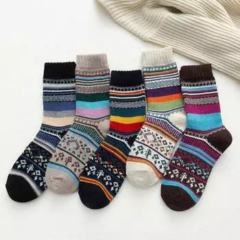 5 Pack Womens Socks Vintage Winter Soft Warm Cold Knit Wool Socks One Size