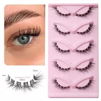 5 Pair Full Strip Cat Eye Fake Lashes 3D Faux Mink Lashes Natural L Curl False Eyelashes Cosplay HLY5-12