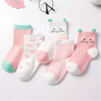 5 Pair/Lot Kids Cute Soft Cartoon Cotton Socks Boy Girl Baby Warm Stripe Dots Fashion Sport Socks Autumn Winter Children Gift XS ( 0-1 years )