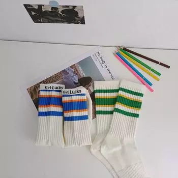 5 Pair Socks Women s Mid-tube Striped Sports Socks 5 Pairs белый/чёрный