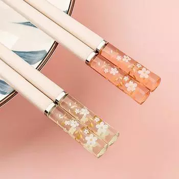 5 Pairs Amber Sakura Chopsticks Cherry Blossom Petals New Pattern Non-slip Sushi Stick Chopsticks Eco-Friendly Food Chopsticks