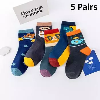 5 Pairs Children Sock Medium Length Anime CartoonComfort Warm High Quality Kids Baby Socks Boy Socks Four Seasons 4 8Y
