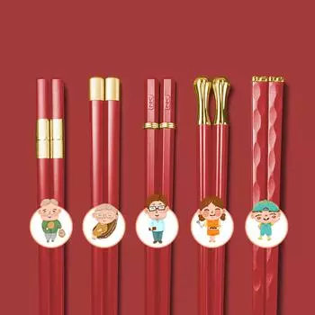 5 Pairs Christmas Chopsticks Food Grade Plastic + Alloy Food Stick Non-slip Reusable Chopsticks for Sushi Tableware