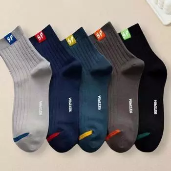 5 Pairs Fashionable Versatile Men Mid Length Socks With Trendy Letters Comfortable Soft Lightweight Breathable Casual Socks One Size