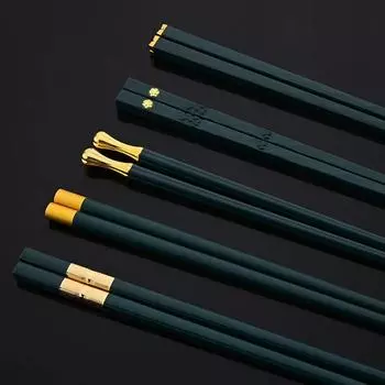 5 Pairs Green Japanese Chinese Chopsticks Sushi Non-slip Sticks Reusable Metal Korean Chopsticks Set Healthy Alloy Tableware set