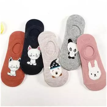 5 Pairs Harajuku Women Funny Patterned Short Cotton Socks Colored Hipster Ankle Cool Women Student Cute Casual Art Sox One Size