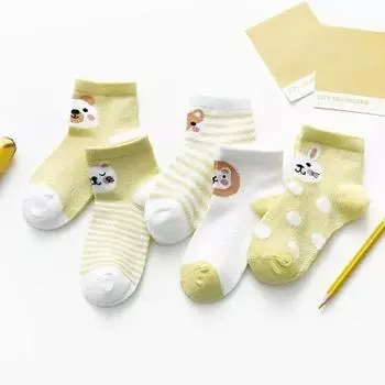 5 Pairs/Lot Kids Soft Cotton Socks Boy Girl Baby Infant Fashion Thin Mesh For Spring Summer 0-2 Yrs Children Cartoon Unisex Sock 0-9Month(XS)
