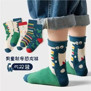 5 Pairs/Lot Winter Warm Baby Socks Thermal Thick Cotton Short Sock for Infant Autumn Cute Cartoon Dinosaur Print Kids Socks 0-2 Y