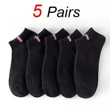 5 Pairs Men Boat Socks Trendy Versatile Solid Color Side Label Casual Socks Sweat Absorbing Invisible Men Business Ankle Socks One Size