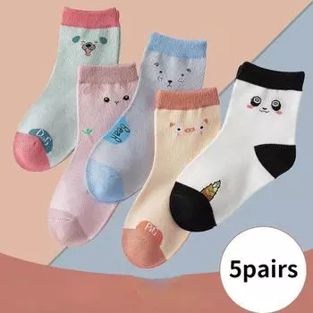 5 пар детских носков на осень и зиму, хлопковые носки с мультяшными милыми рисунками, чистые носки для мальчиков и девочек, детские носки-полочки 3-5 years old