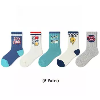 5 Pairs of Cotton Socks for Boys and Girls Cartoon Children s Socks Spring and Winter 5-7 years old синий/белый