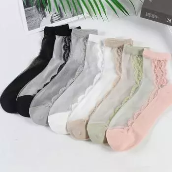 5 Pairs of Crystal Stockings Summer Transparent Silk Women s Socks Pure Cotton Bottom Glass Card Stockings Thin Version 5 Pairs